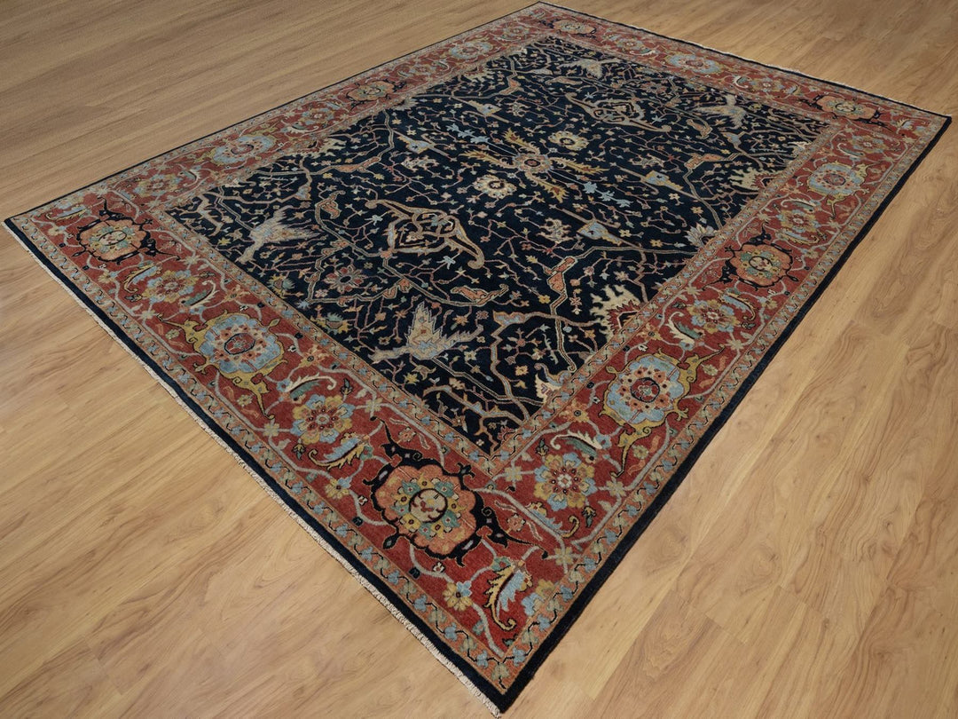 9'0" x 12'1" New Hand Knotted Blue Wool Rectangle Oriental Rug - MOA10291517