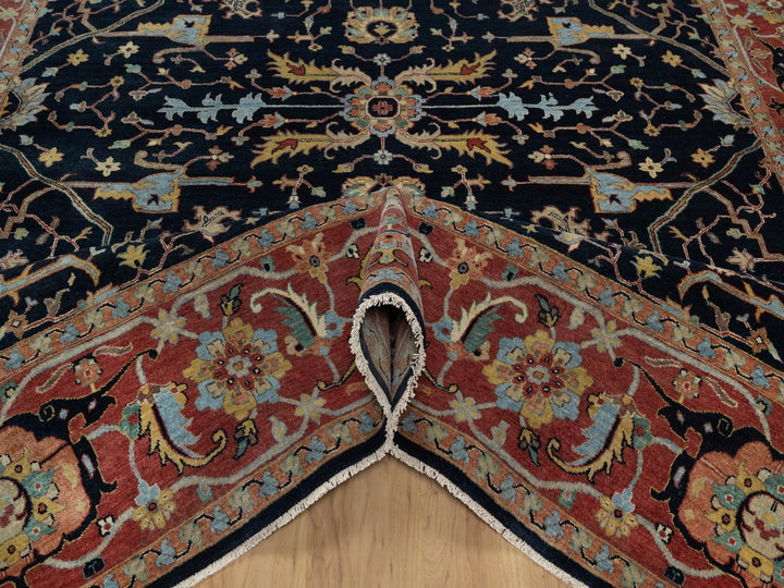 9'0" x 12'1" New Hand Knotted Blue Wool Rectangle Oriental Rug - MOA10291517