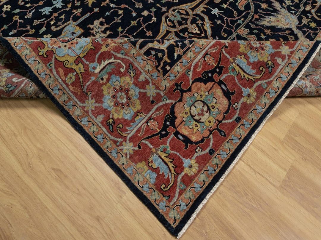 9'0" x 12'1" New Hand Knotted Blue Wool Rectangle Oriental Rug - MOA10291517