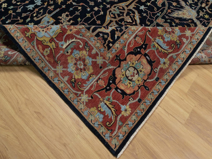 9'0" x 12'1" New Hand Knotted Blue Wool Rectangle Oriental Rug - MOA10291517