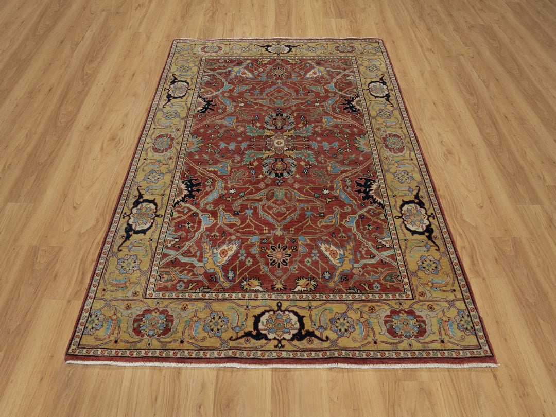 5'2" x 7'2" New Hand Knotted Red Wool Rectangle Oriental Rug - MOA10291519