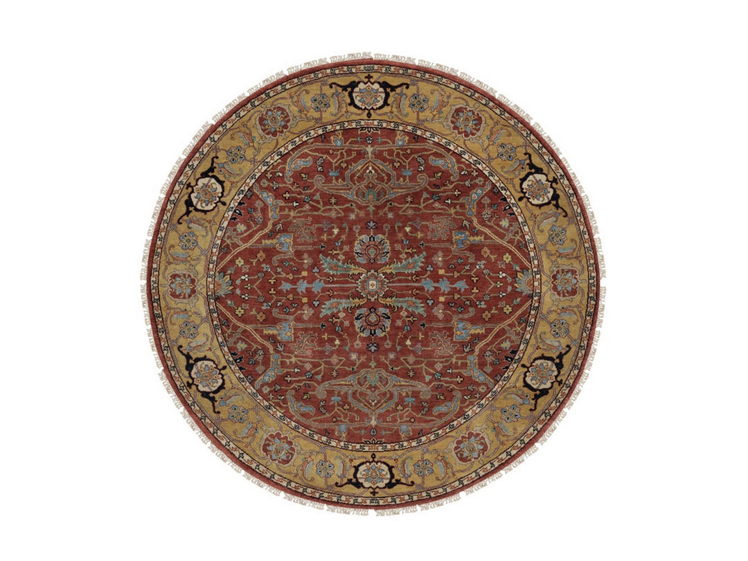 6'2" x 6'2" New Hand Knotted Red Wool Round Oriental Rug - MOA10291521
