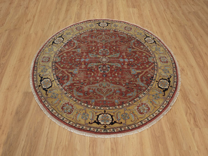 6'2" x 6'2" New Hand Knotted Red Wool Round Oriental Rug - MOA10291521