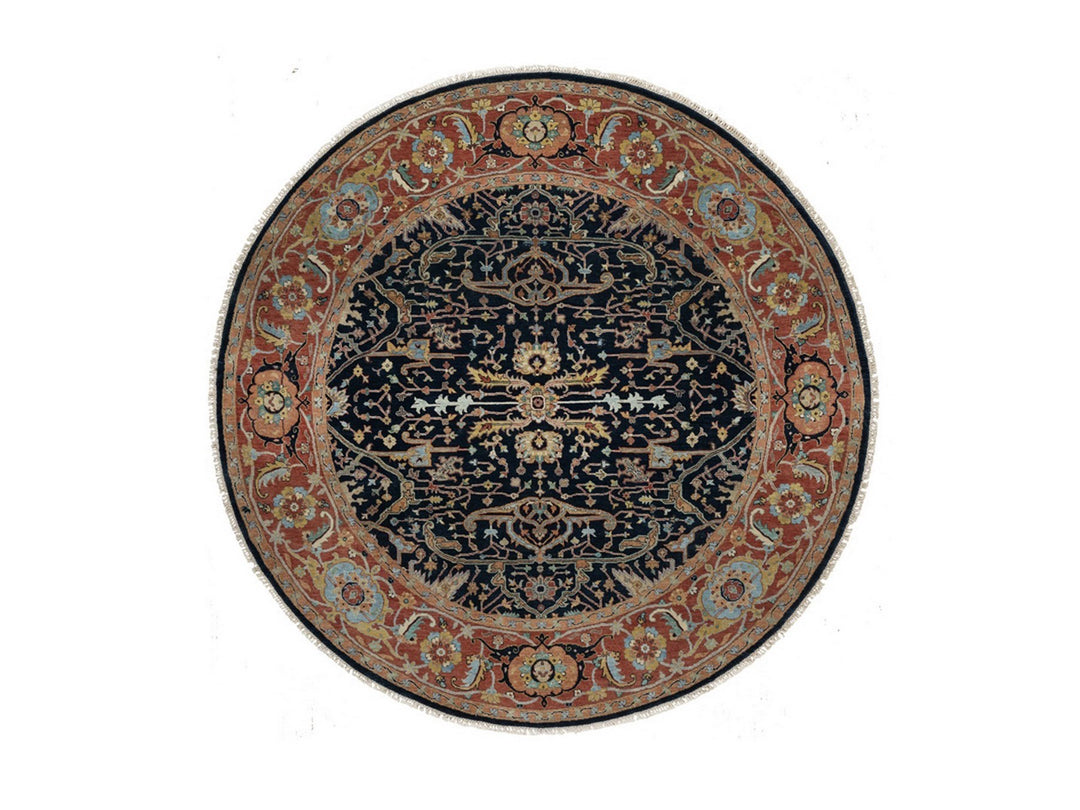 7'10" x 7'10" New Hand Knotted Blue Wool Round Oriental Rug - MOA10291522