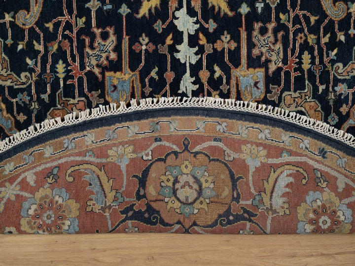 7'10" x 7'10" New Hand Knotted Blue Wool Round Oriental Rug - MOA10291522