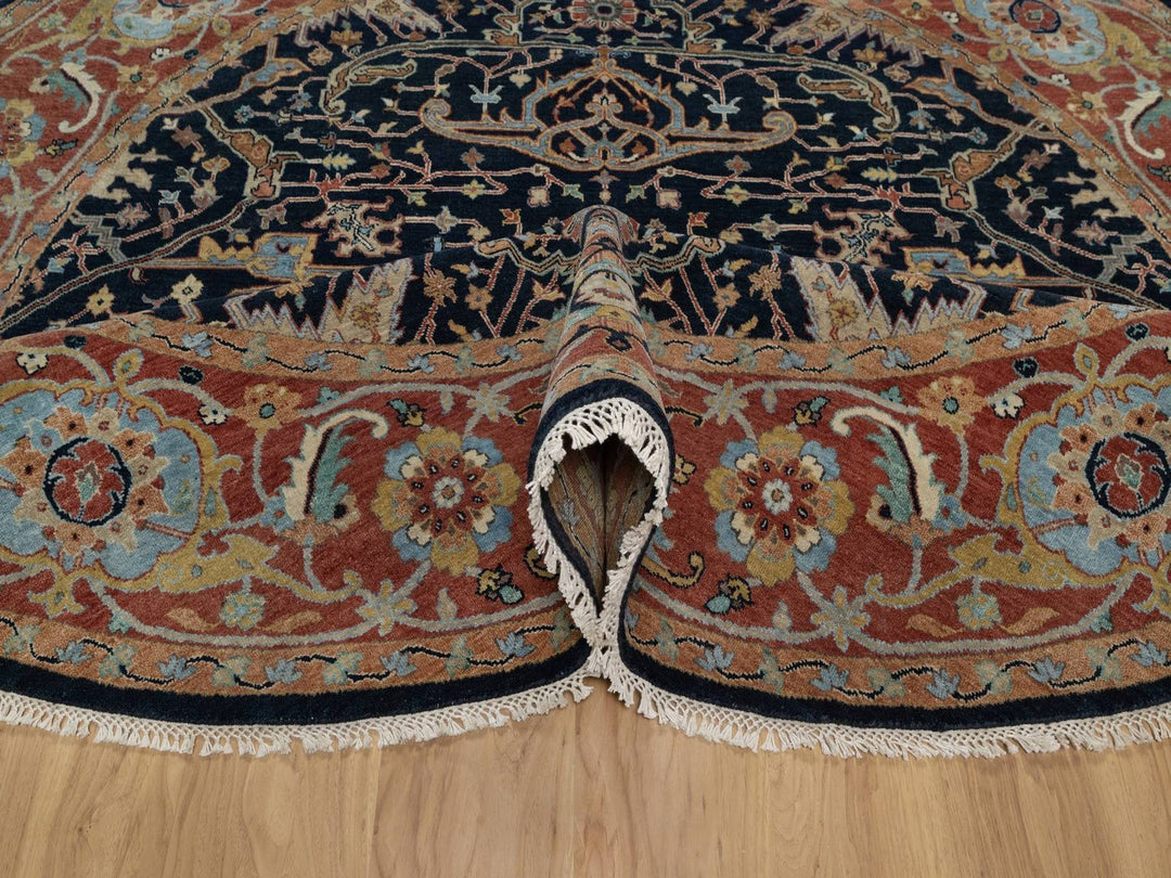 7'10" x 7'10" New Hand Knotted Blue Wool Round Oriental Rug - MOA10291522