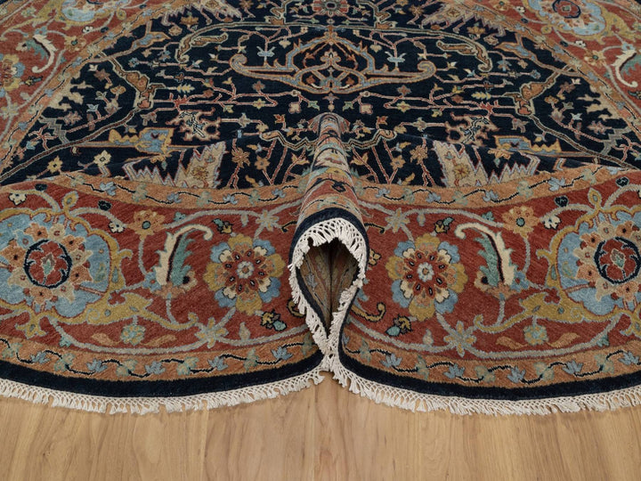 7'10" x 7'10" New Hand Knotted Blue Wool Round Oriental Rug - MOA10291522