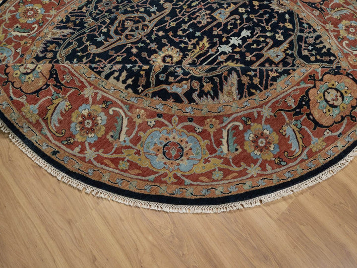 7'10" x 7'10" New Hand Knotted Blue Wool Round Oriental Rug - MOA10291522