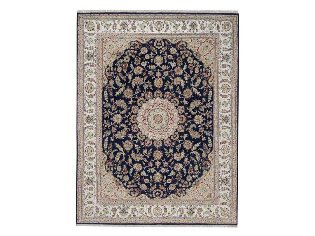 7'10" x 10'3" New Hand Knotted Blue Wool & Silk Rectangle Oriental Rug - MOA10291523