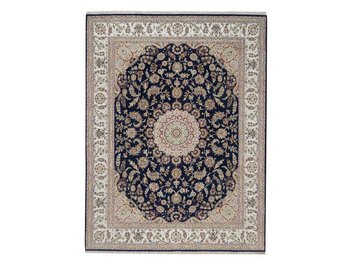 7'10" x 10'3" New Hand Knotted Blue Wool & Silk Rectangle Oriental Rug - MOA10291523