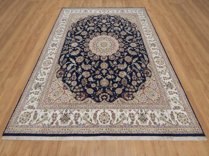 7'10" x 10'3" New Hand Knotted Blue Wool & Silk Rectangle Oriental Rug - MOA10291523
