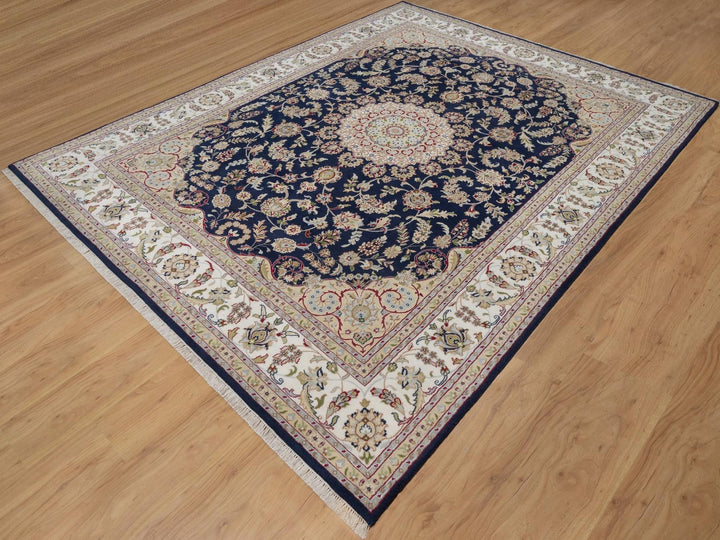 7'10" x 10'3" New Hand Knotted Blue Wool & Silk Rectangle Oriental Rug - MOA10291523
