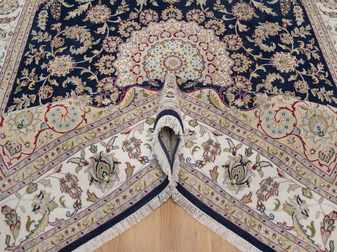 7'10" x 10'3" New Hand Knotted Blue Wool & Silk Rectangle Oriental Rug - MOA10291523