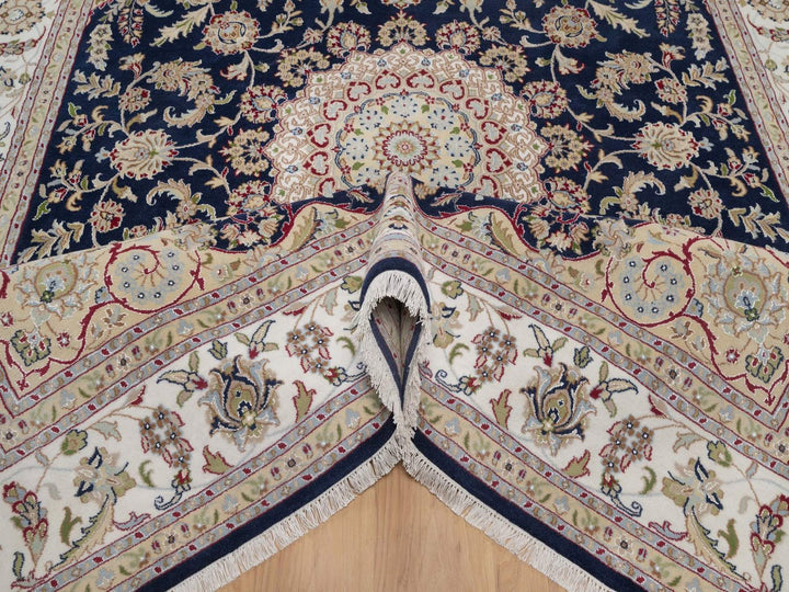 7'10" x 10'3" New Hand Knotted Blue Wool & Silk Rectangle Oriental Rug - MOA10291523