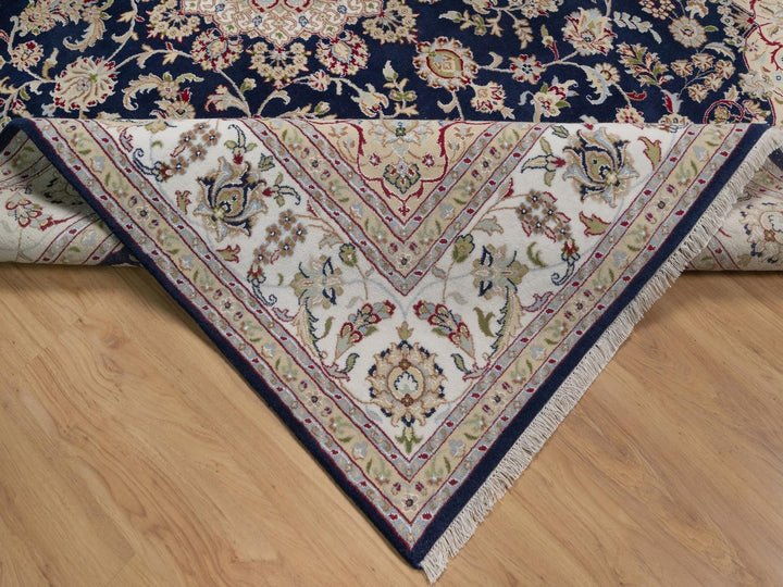7'10" x 10'3" New Hand Knotted Blue Wool & Silk Rectangle Oriental Rug - MOA10291523