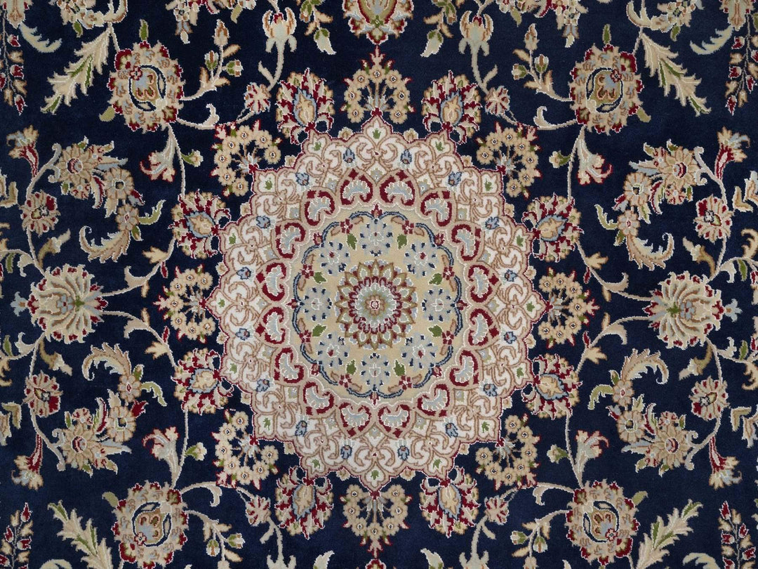 7'10" x 10'3" New Hand Knotted Blue Wool & Silk Rectangle Oriental Rug - MOA10291523