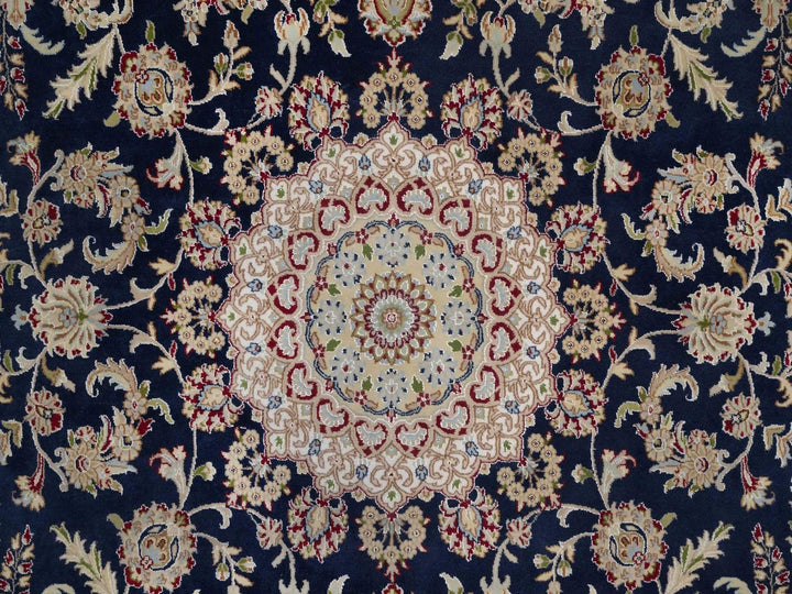 7'10" x 10'3" New Hand Knotted Blue Wool & Silk Rectangle Oriental Rug - MOA10291523
