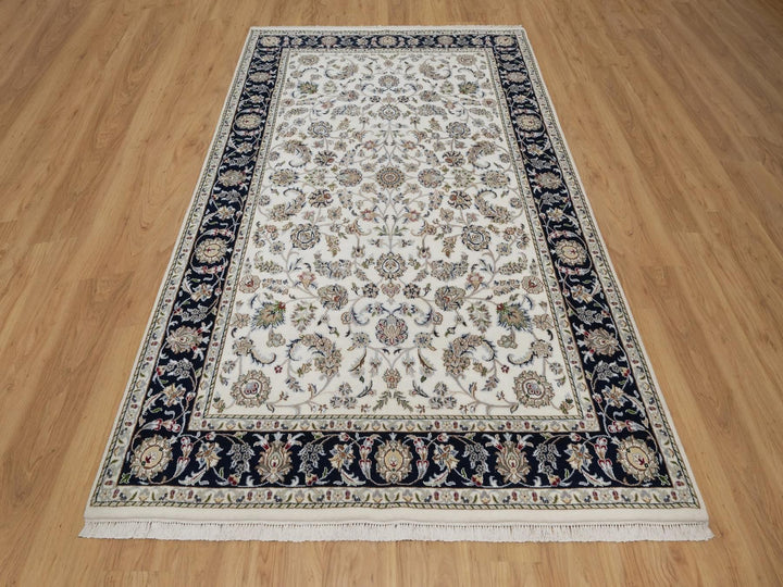 5'9" x 9'2" New Hand Knotted Ivory Wool & Silk Rectangle Oriental Rug - MOA10291525