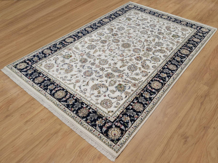 5'9" x 9'2" New Hand Knotted Ivory Wool & Silk Rectangle Oriental Rug - MOA10291525