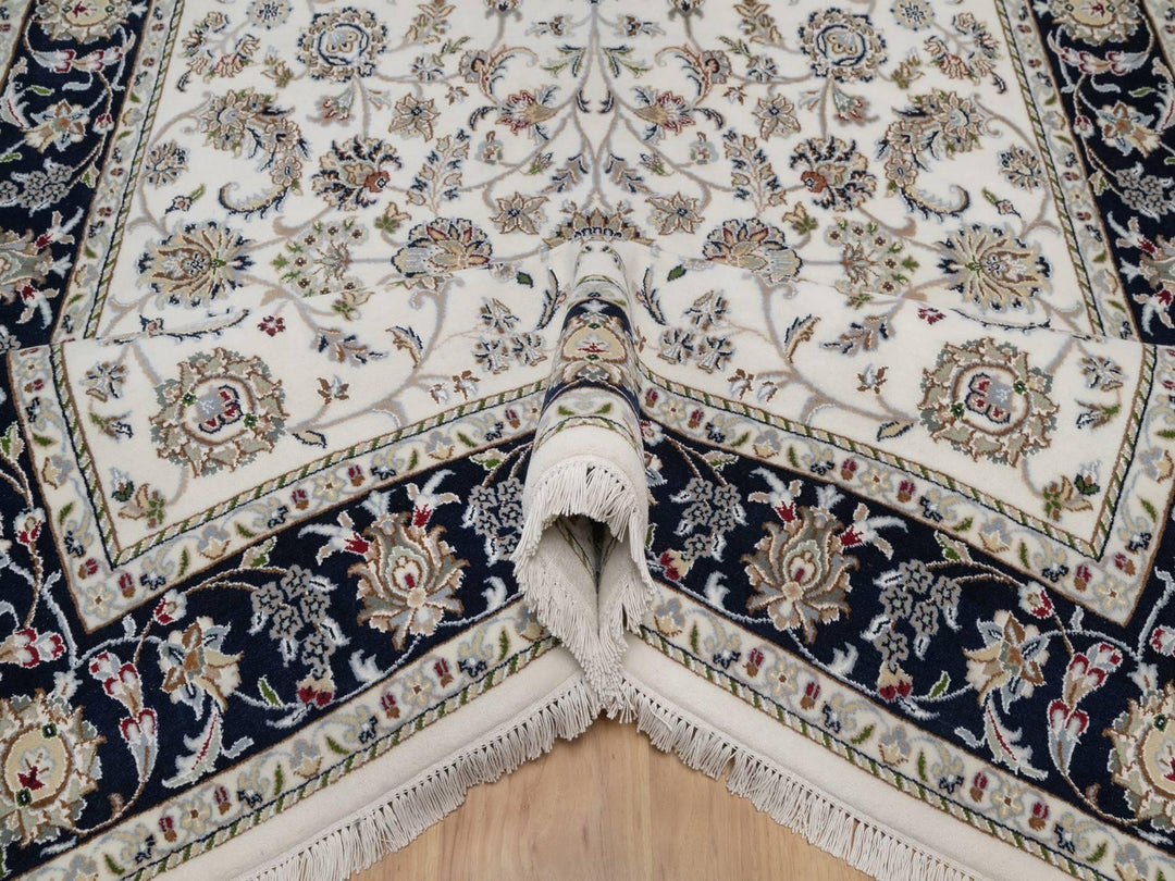 5'9" x 9'2" New Hand Knotted Ivory Wool & Silk Rectangle Oriental Rug - MOA10291525