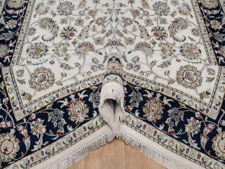 5'9" x 9'2" New Hand Knotted Ivory Wool & Silk Rectangle Oriental Rug - MOA10291525
