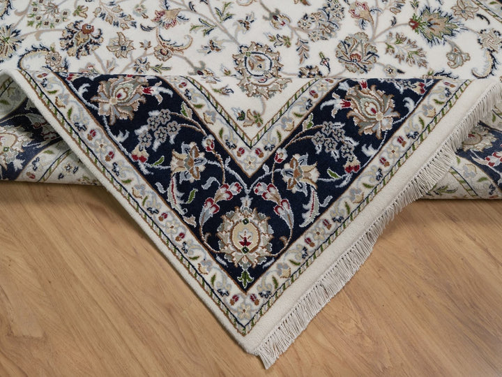5'9" x 9'2" New Hand Knotted Ivory Wool & Silk Rectangle Oriental Rug - MOA10291525