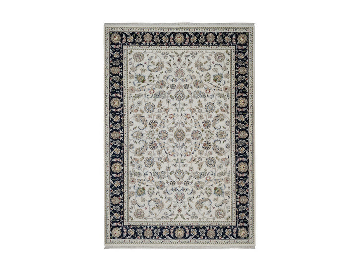 6'2" x 9'0" New Hand Knotted Ivory Wool & Silk Rectangle Oriental Rug - MOA10291526