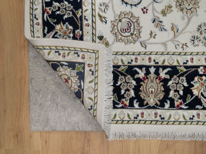 6'2" x 9'0" New Hand Knotted Ivory Wool & Silk Rectangle Oriental Rug - MOA10291526