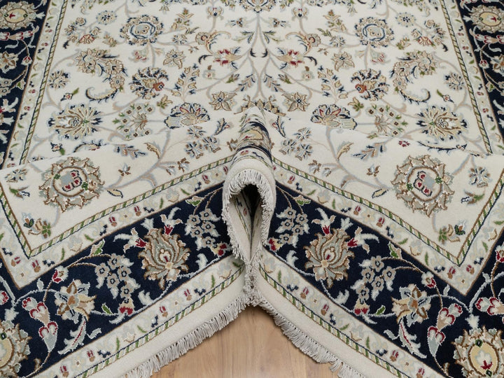 6'2" x 9'0" New Hand Knotted Ivory Wool & Silk Rectangle Oriental Rug - MOA10291526