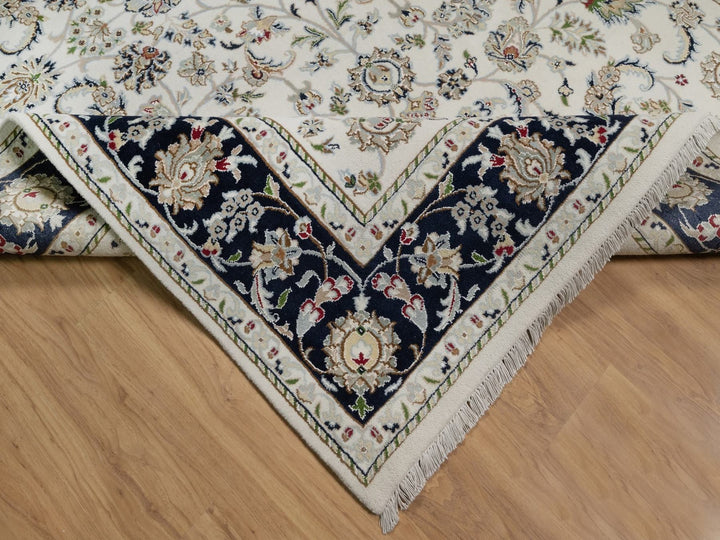 6'2" x 9'0" New Hand Knotted Ivory Wool & Silk Rectangle Oriental Rug - MOA10291526