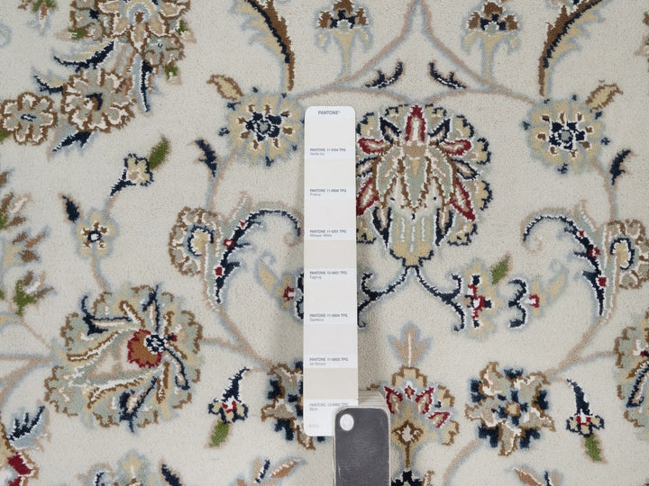 6'2" x 9'0" New Hand Knotted Ivory Wool & Silk Rectangle Oriental Rug - MOA10291526