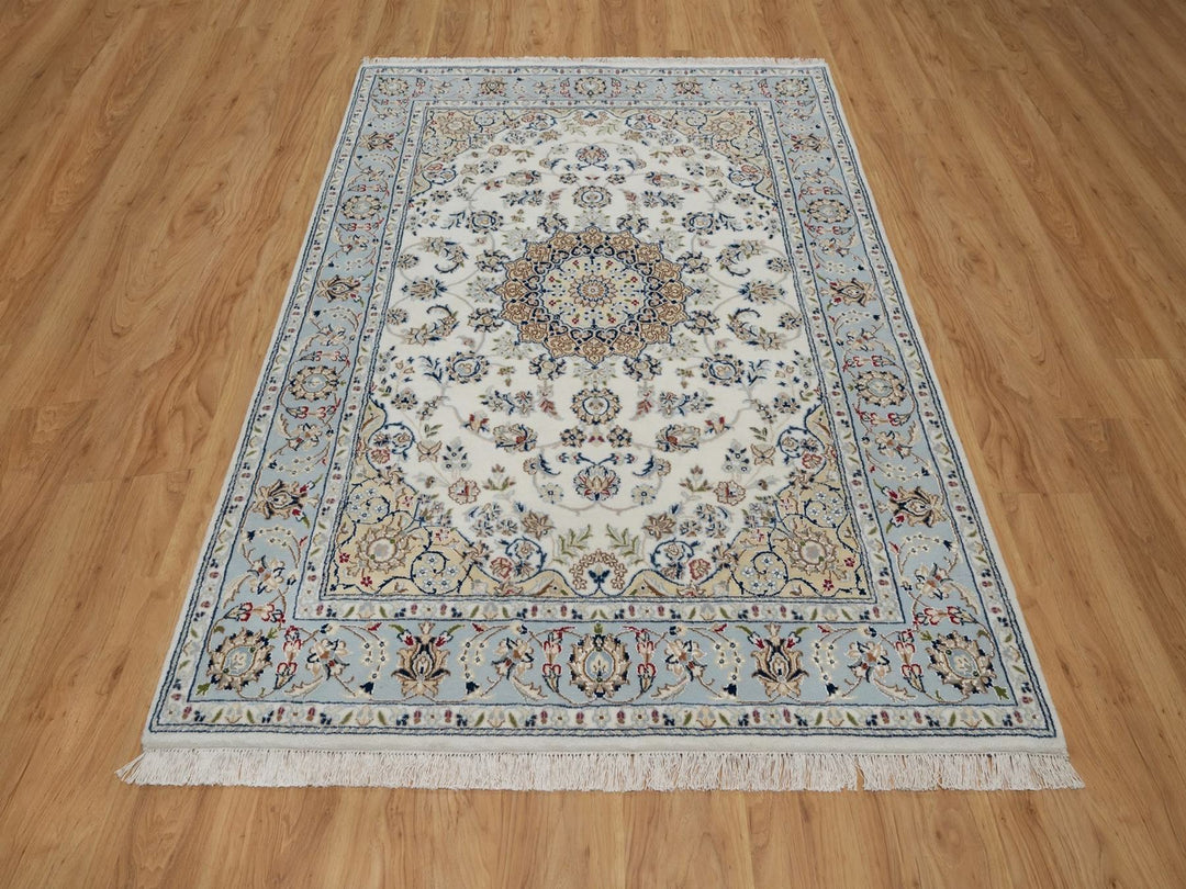 5'1" x 7'2" New Hand Knotted Ivory Wool & Silk Rectangle Oriental Rug - MOA10291527