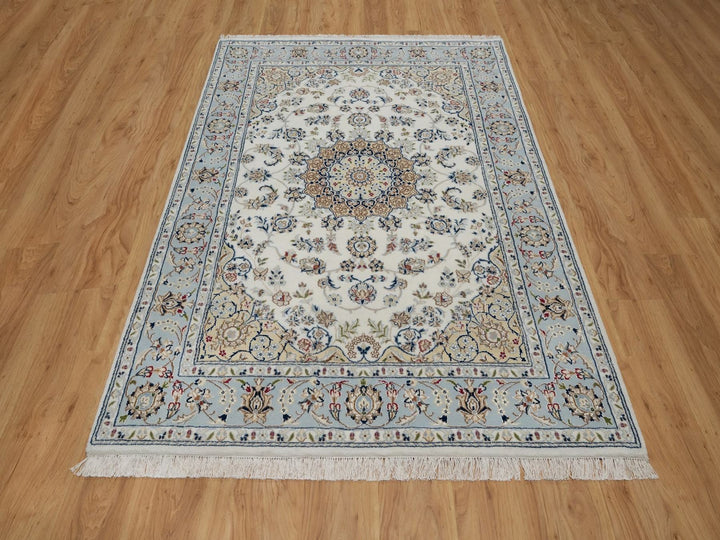 5'1" x 7'2" New Hand Knotted Ivory Wool & Silk Rectangle Oriental Rug - MOA10291527