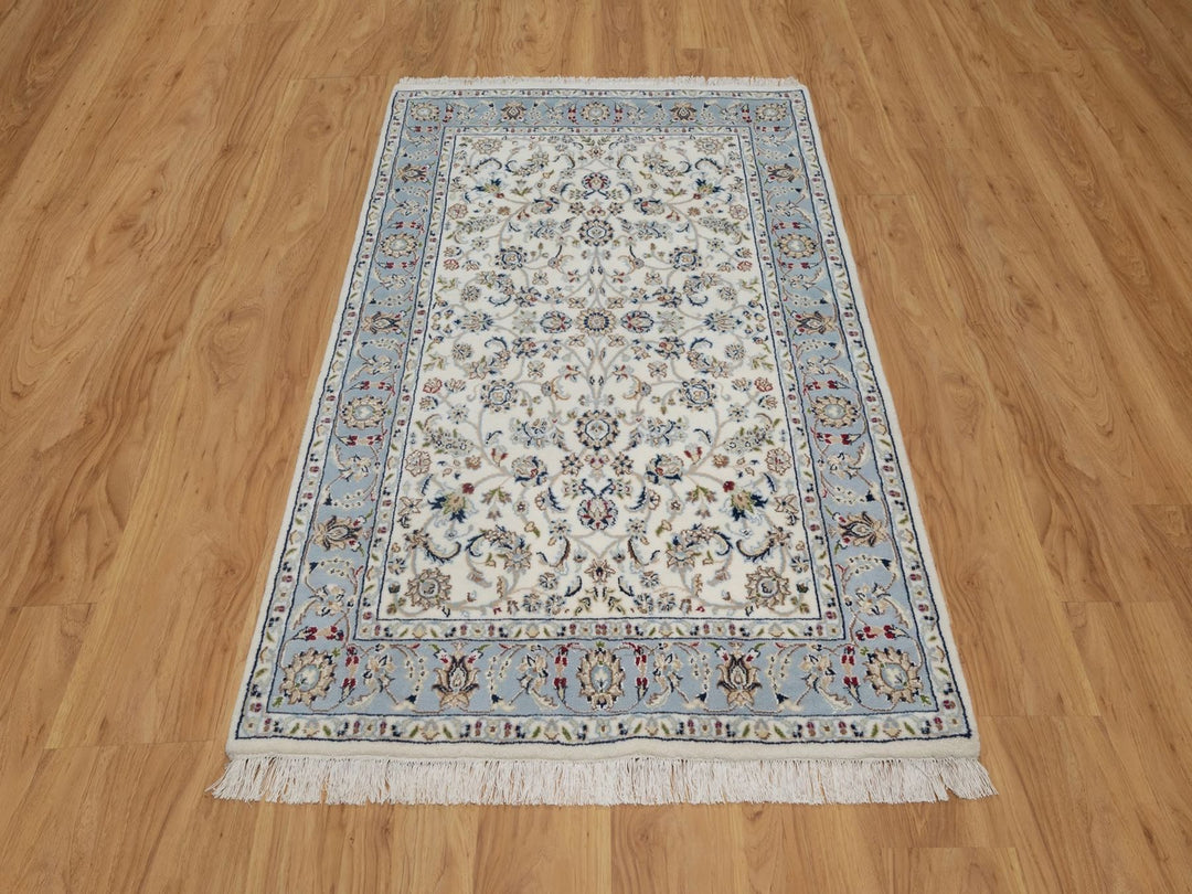 3'10" x 6'0" New Hand Knotted Ivory Wool & Silk Rectangle Oriental Rug - MOA10291528