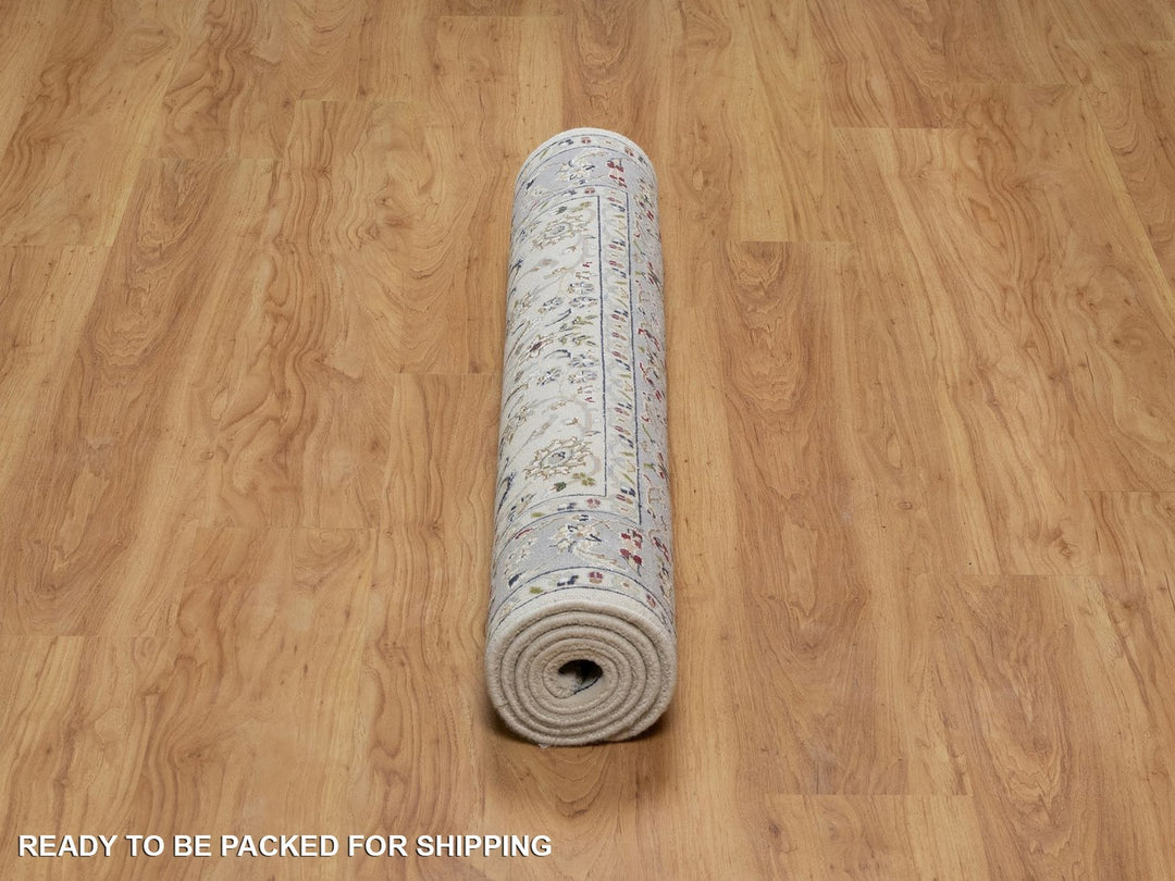 3'10" x 6'0" New Hand Knotted Ivory Wool & Silk Rectangle Oriental Rug - MOA10291528