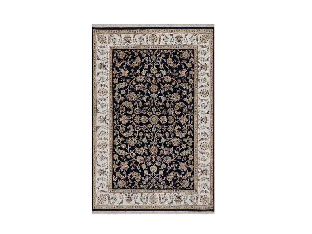 4'0" x 6'0" New Hand Knotted Blue Wool & Silk Rectangle Oriental Rug - MOA10291529