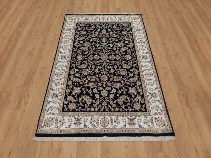 4'0" x 6'0" New Hand Knotted Blue Wool & Silk Rectangle Oriental Rug - MOA10291529