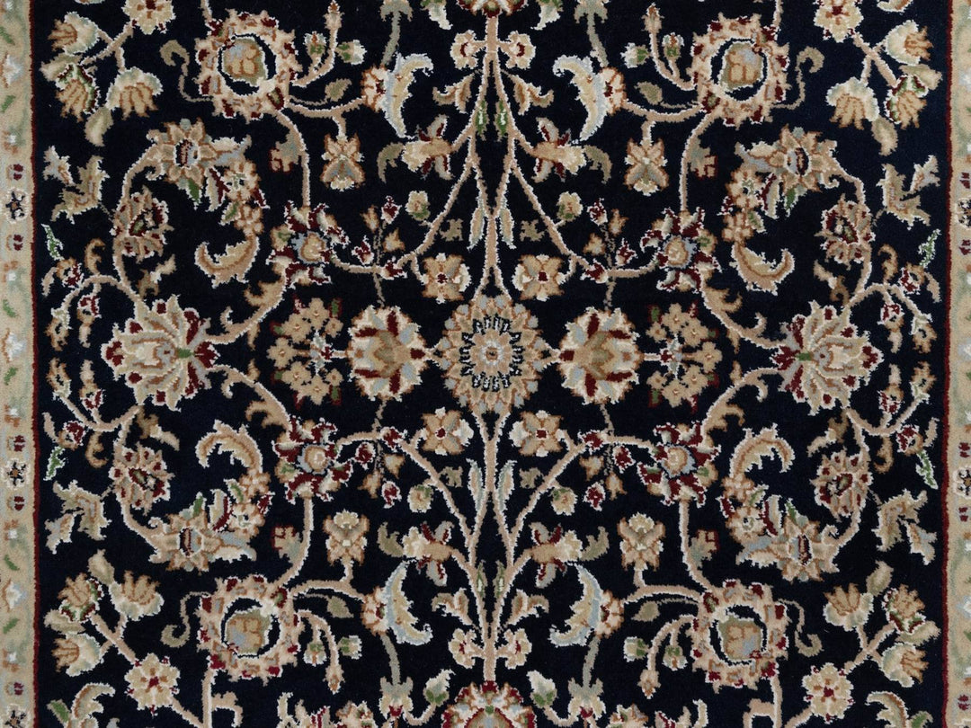 4'0" x 6'0" New Hand Knotted Blue Wool & Silk Rectangle Oriental Rug - MOA10291529