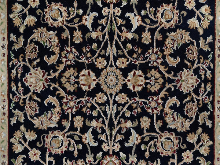 4'0" x 6'0" New Hand Knotted Blue Wool & Silk Rectangle Oriental Rug - MOA10291529