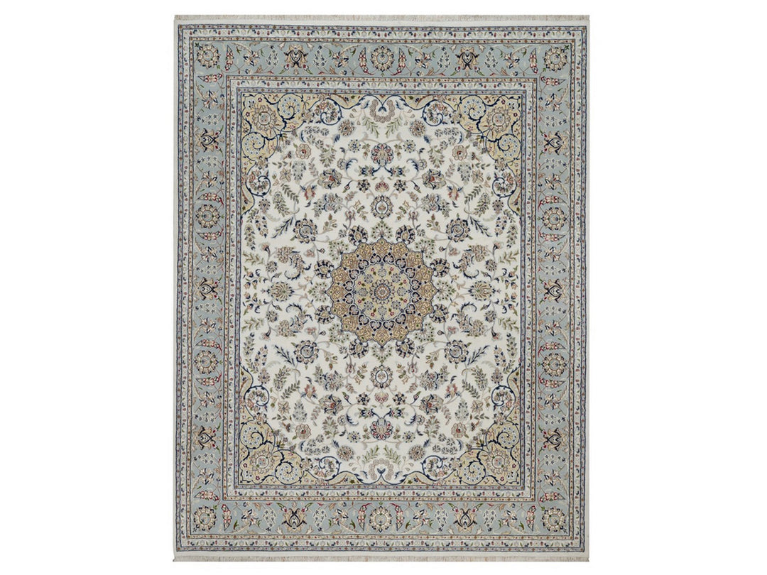 7'11" x 10'1" New Hand Knotted Ivory Wool & Silk Rectangle Oriental Rug - MOA10291532