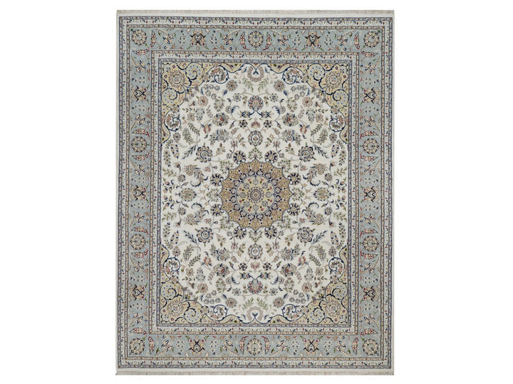 7'11" x 10'1" New Hand Knotted Ivory Wool & Silk Rectangle Oriental Rug - MOA10291532