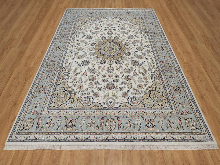 7'11" x 10'1" New Hand Knotted Ivory Wool & Silk Rectangle Oriental Rug - MOA10291532