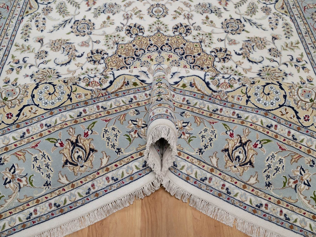 7'11" x 10'1" New Hand Knotted Ivory Wool & Silk Rectangle Oriental Rug - MOA10291532