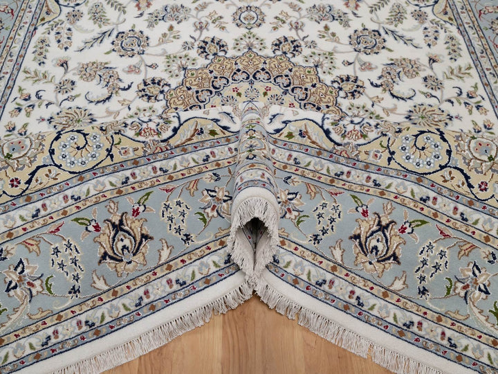 7'11" x 10'1" New Hand Knotted Ivory Wool & Silk Rectangle Oriental Rug - MOA10291532