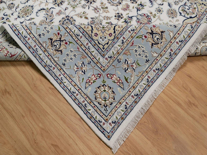 7'11" x 10'1" New Hand Knotted Ivory Wool & Silk Rectangle Oriental Rug - MOA10291532