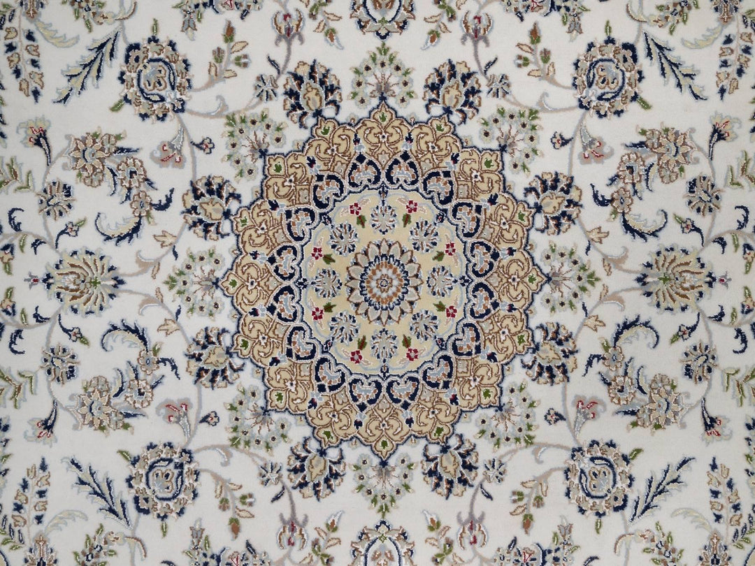 7'11" x 10'1" New Hand Knotted Ivory Wool & Silk Rectangle Oriental Rug - MOA10291532