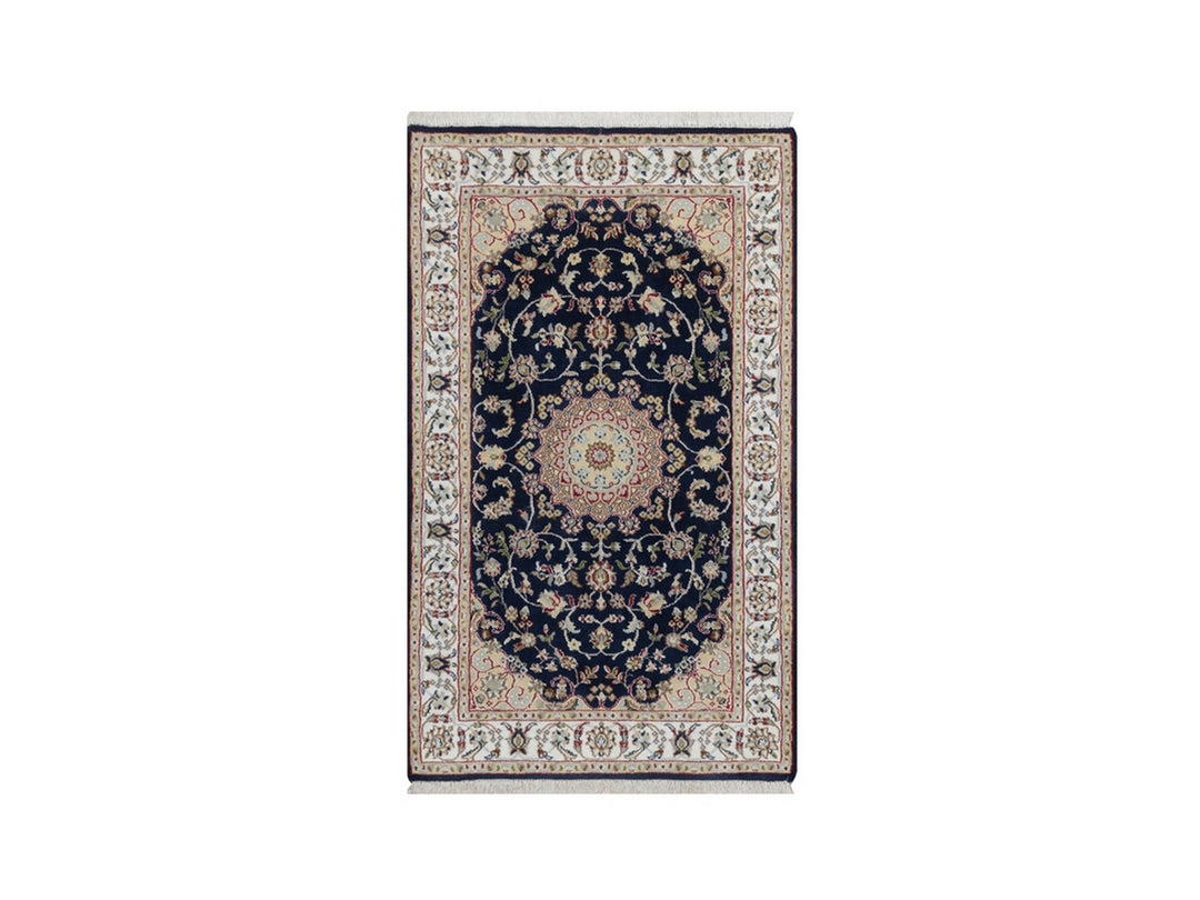 2'8" x 4'2" New Hand Knotted Blue Wool & Silk Rectangle Oriental Rug - MOA10291533