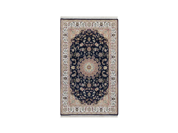 2'8" x 4'2" New Hand Knotted Blue Wool & Silk Rectangle Oriental Rug - MOA10291533