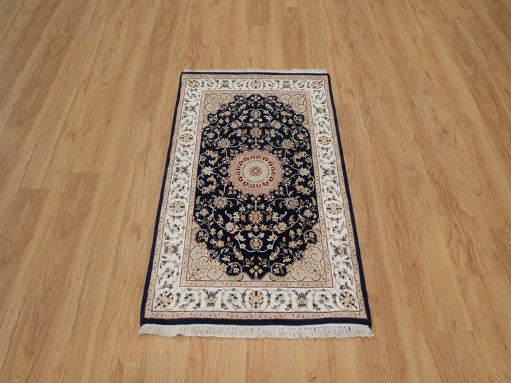 2'8" x 4'2" New Hand Knotted Blue Wool & Silk Rectangle Oriental Rug - MOA10291533