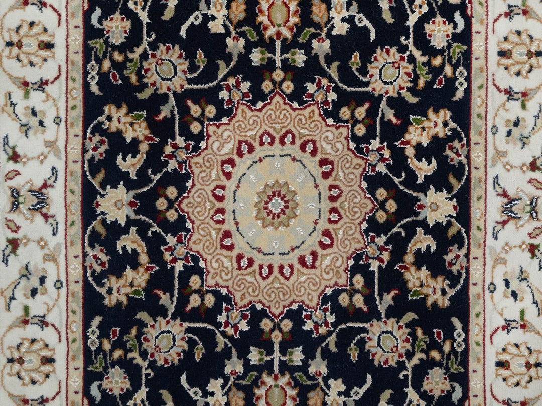 2'8" x 4'2" New Hand Knotted Blue Wool & Silk Rectangle Oriental Rug - MOA10291533